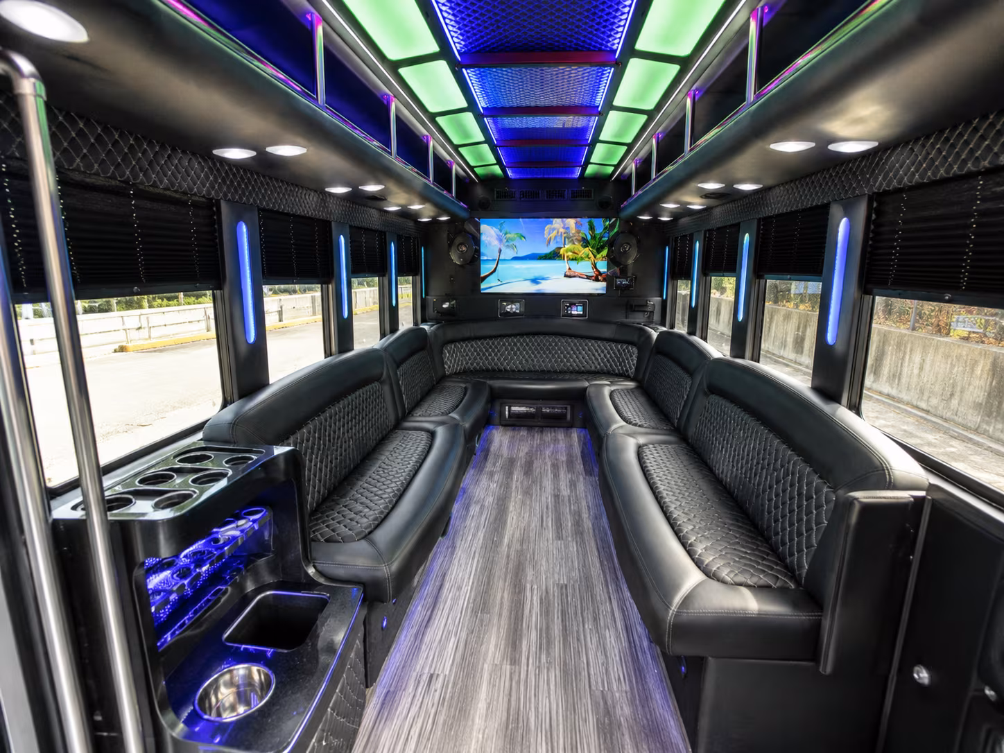 pearland 18 passenger party bus inside